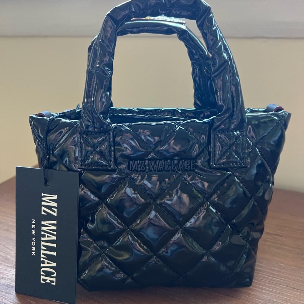 NWT MZ Wallace Black Lacquer Petite Metro Tote Deluxe Mini Quilted Bag